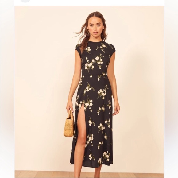 Reformation Dresses & Skirts - Reformation Gavin Black Floral Midi Dress, Women’s Size 0